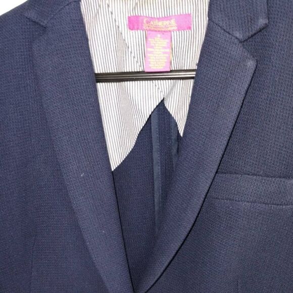 Catherine Womens Blazer Sz 8 Navy Blue Textured Jacket Summer Spring Lining - Picture 4 of 8